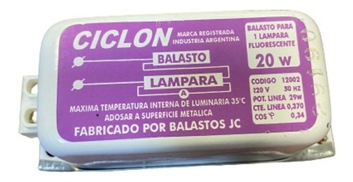 Balasto Mecanico Para Tubo De 20w Ciclon