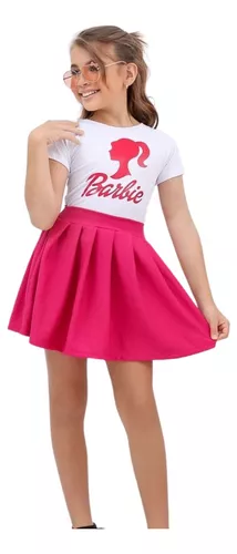 Conjunto Infantil Menina Blogueirinha Barbie Saia Rosa De Luxo