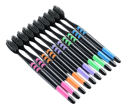 Set 10 Cepillos Dentales Charcoal De Colores