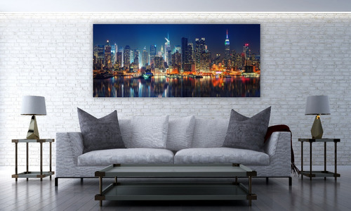 Cuadro Canvas Panorámica Manhattan De Noche New York 63x142