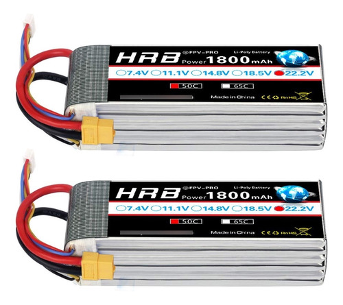 Hrb 2 Baterías Lipo De  Mah 6s 22.2 V 50c Con Enchufe Xt60.