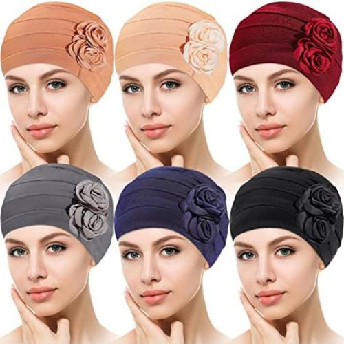 6 Pcs Gorros Flores Turbante Mujer, Gorro Envolver Cabeza,