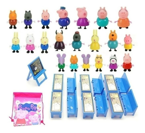 Lazhu Conjunto De 34 Muñecas Peppa Pig Familia Muñecas [ [u]