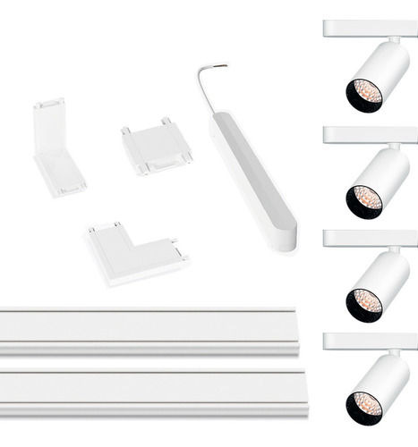 Kit Skyline Macroled 4 Spot Móvil 5w+2 Riel+accesorio+fuente Estructura Blanco