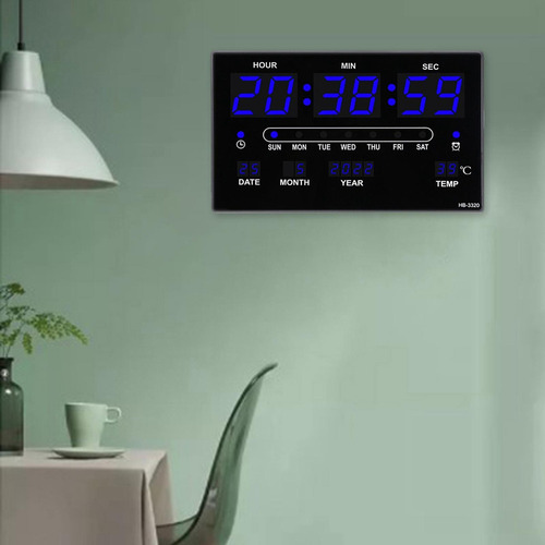 Reloj De Pared Digital Con Temperatura Interior Fecha Y Azul