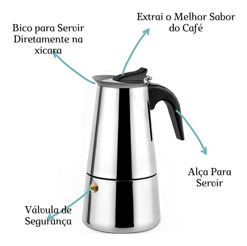 Cafeteira Ke Home 4 xícaras manual aço inoxidável italiana