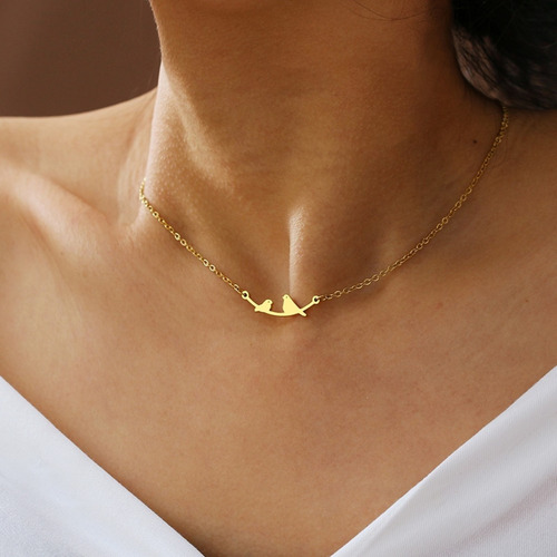 Collar Mujer Dije Pajaritos Baño Oro 14k Mamá Acero Regalo
