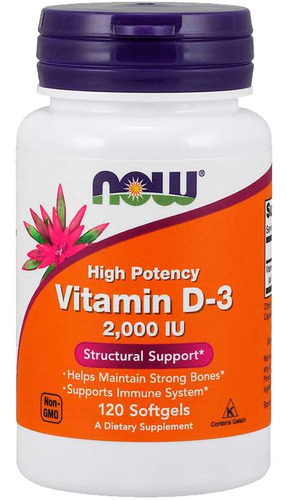 Vitamina D-3 2,000 IU 120 Cápsulas Now Foods Premium
