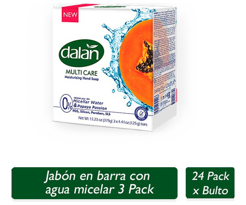 Jabón Barra Dalan Micelar Pasión De Papaya 3pack 125gr 24paq