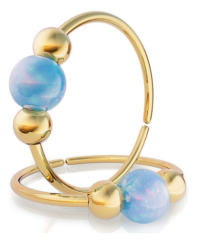 Gold Hoop Earrings Women Blue Opal Huggie Earrings Lobe Hoop