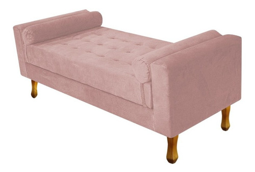 Divã Recamier Sofá Baú Félix 90 Cm Suede Rosê Para Sala De E