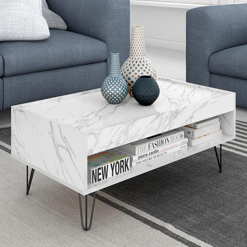 Mesa De Centro Sala Com Pé Aramado Chelssea Car/branco - M.a Cor Carrara/branco