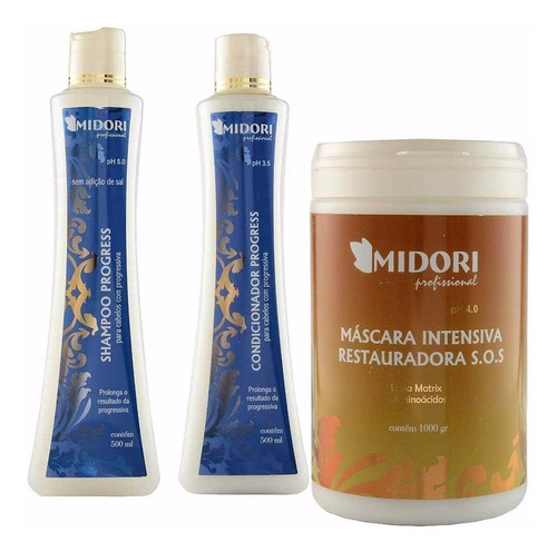 Kit Progress Shampoo Condicionador + Máscara Sos 1kg Midori