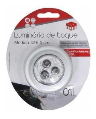 Luminaria De Toque Redonda Autoadesiva Com 3 Leds 6,5cm De