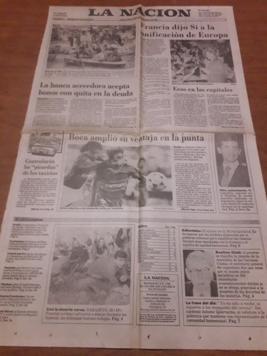 Tapa Diario La Nación 21 09 1992 Día De La Primavera Boca 