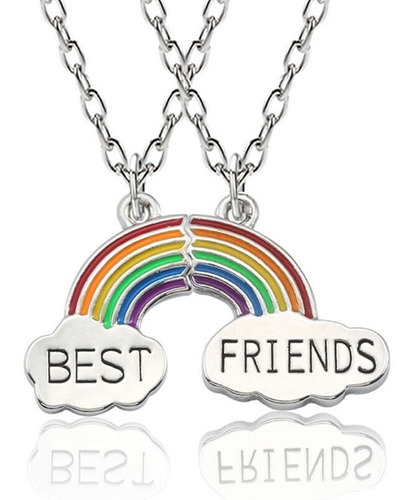 Hermoso Collar 2 Dijes Mejores Amigos Best Friends Arcoiris