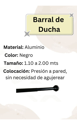 Combo De Baño Con Cortina De Ducha Protector Barral Ganchos Venecita Negro