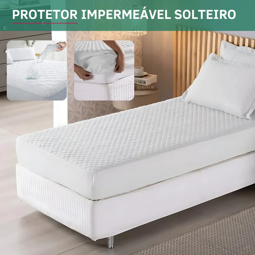 Protetor De Colchão Impermeável Solteiro Matelado Resistente A Líquidos Antiácaro Antialérgico Branco