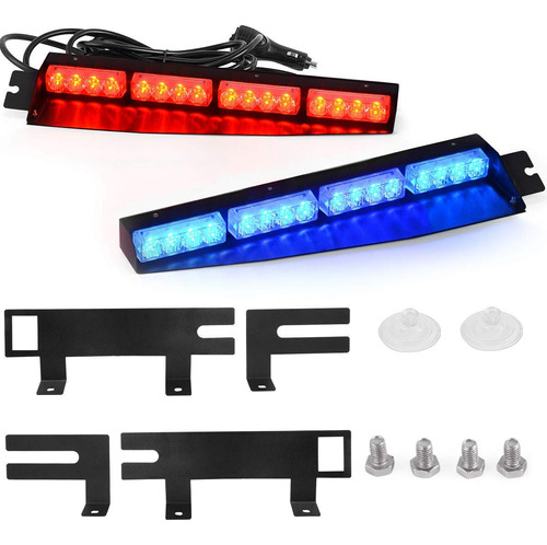 Luz Emergencia Visera Roja Azul 2-16 Led Para Parabrisa 18 