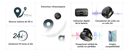 Micrófono De Solapa Inalámbrico Lavalier Cancelacion Ruido Negro Omnidireccional Para Vlog, Streaming, Tiktok, Podscat