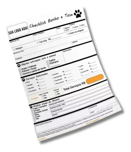 comprar 10 Blocos Grande Ficha De Anamnese Checklist Banho E Tosa 