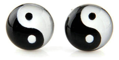 * Par De Pendientes Redondos Con Símbolo Yin Y Yang 10 Stud