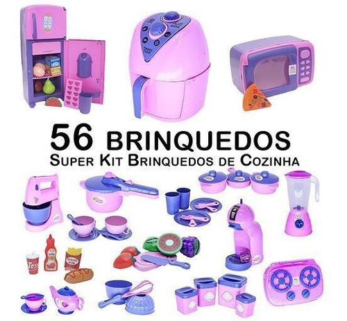 Kit Infantil Comida Geladeira Fogão Microondas Panela 56p