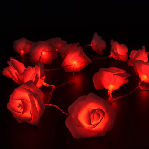 Cadena De Luces De Hadas Flor De Rosa Roja 20 Led Luz D...
