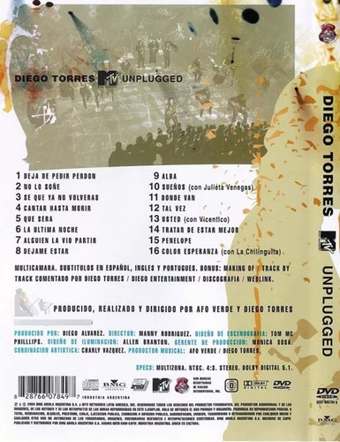 Diego Torres - Mtv Unplugged Dvd Orig (2004) Julieta Venegas (Usado)