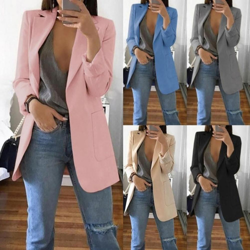 Blazer Mujer Oficina Blazer Sólido Solapa Manga Larga