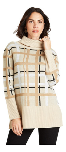 Poncho Cuello Alto Manga Larga Beige 