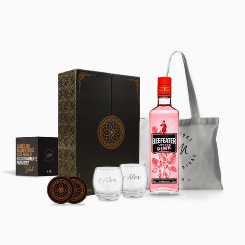 Kit Gin Beefeater Pink Vasos Transparente Grabado Box Regalo