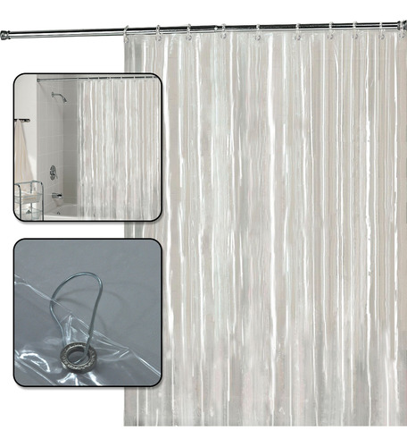 Cortina Box Banheiro Transparente + Presilhas 2,00x2,80 Mts