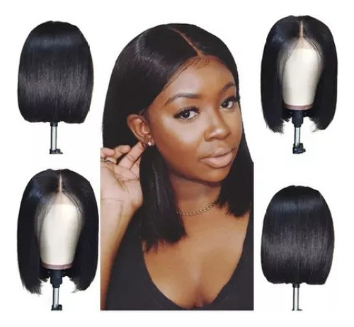 Peruca Natural Cabelo Humano Curto Bob Liso 25cm S