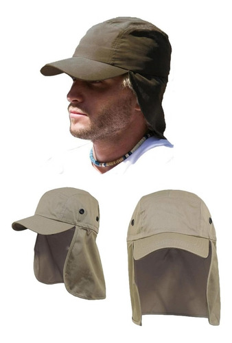 Sombrero Safari Protección Sol Cuello Solapa En Drill