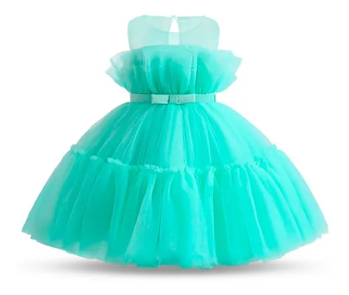 Vestido Ni a Dama De Compa a Verde Agua Elegante Princesa