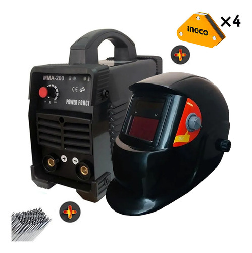 Kit Soldadora Power Force 200 Amp Inverter + Careta + Escuad