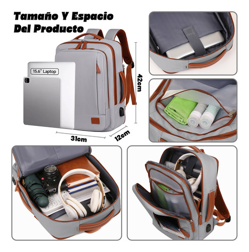 Mochila 35l Impermeable Con Usb - Ligera, Ampliable Y Antishock Para Viajes/trabajo/estudio,modo Bolso/mochila,compartimento Seco/mojado, Unisex Gris Liso