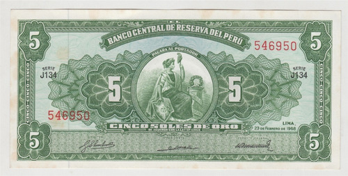 Billete Perú 5 Soles 1968 Thomas De La Rue (c85)