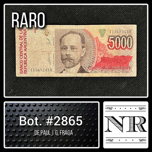 Argentina - 5000 Austral - Año 1989 - Bot #2865 - Raro