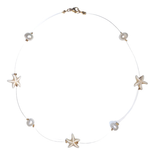 Collar Invisible De Estrellas Con Perlas De Rio