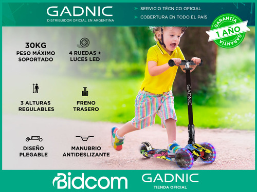 Imagen 2 de 10 de Monopatin Gadnic Reforzado Luces Led Plegable Portatil Freno
