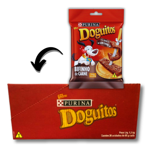 Bifinho De Carne Doguitos 65g Petisco Para Cães Caixa Com 20