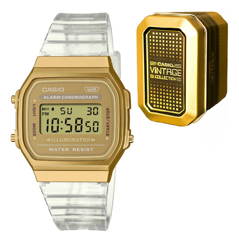 Reloj Casio Vintage A168xes Dorado Resina Transparente