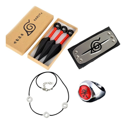 Imagen 1 de 10 de Set Itachi Uchiha Cosplay Naruto Anime Collar Kunai Anillo