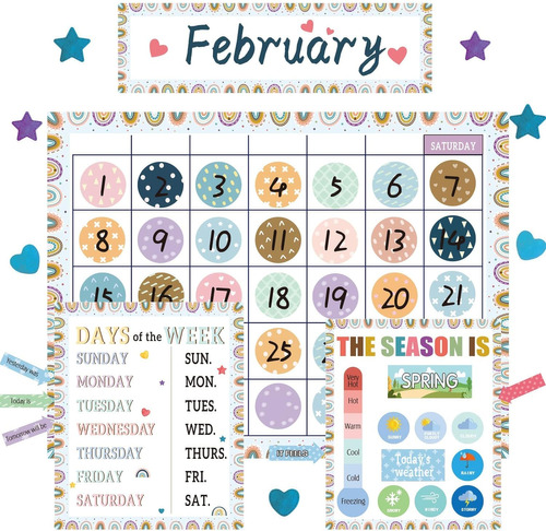 Blue Boho Rainbow Calendar  In Board Set Calendar Seaso...