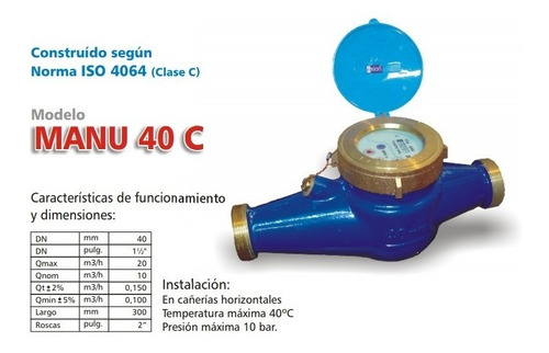 Imagen 2 de 4 de Caudalimetro Medidor De Agua Pasaje 1 1/2 . Roscas 2puLG.