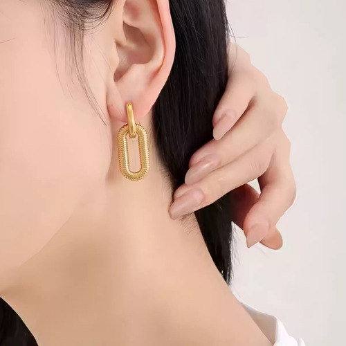 Aros Colgantes Trendy Adriana Bustillos Acero Y Oro