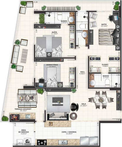 Imagem 3 de 7 de Apartamento, 3 Dorms Com 139.54 M² - Guilhermina - Praia Grande - Ref.: Exto22 - Exto22