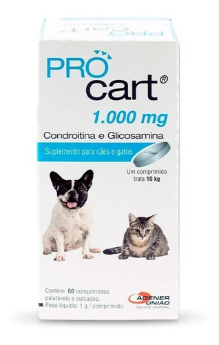 Pro Cart Condroitina E Glicosamina 1000mg Cães Gatos 60 Comp